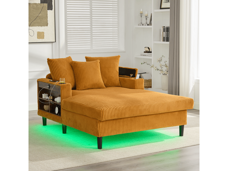 Canapé droit fixe 1 place tissu led jaune - Conforama E