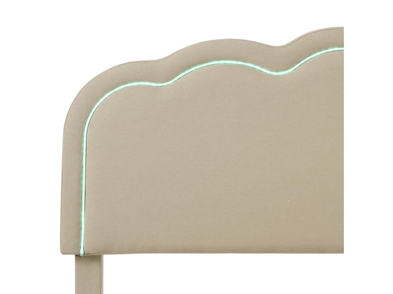  Lit enfant simple 90x200 cm avec led et tête réglable, lin, beige, sans matelas  - Conforama R
