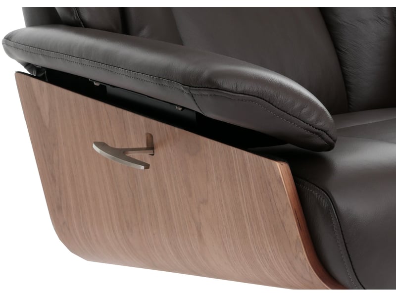  Fauteuil de relaxation avec accoudoirs et repose-pieds en véritable marron et bois 04_0007823  - Conforama C