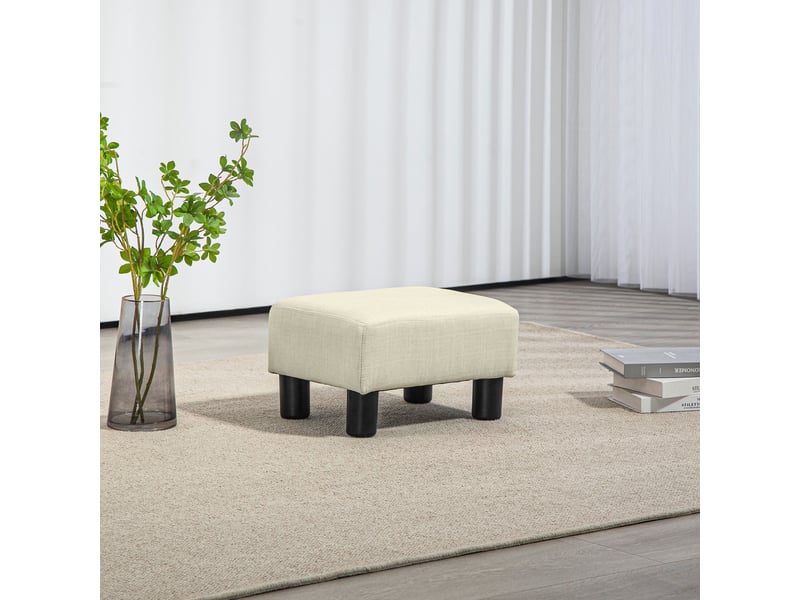  Pouf repose-pied tabouret bas en tissu de lin capacité de charge 110 kg beige 40 x 30 x 24 cm  - Conforama W