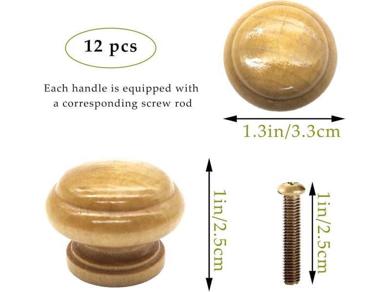  Lot de 12 poignées rondes blanches et jaunes de 34 mm, poignées universelles en bois pour tiroirs, armoires à chaussures et placards  - Conforama E