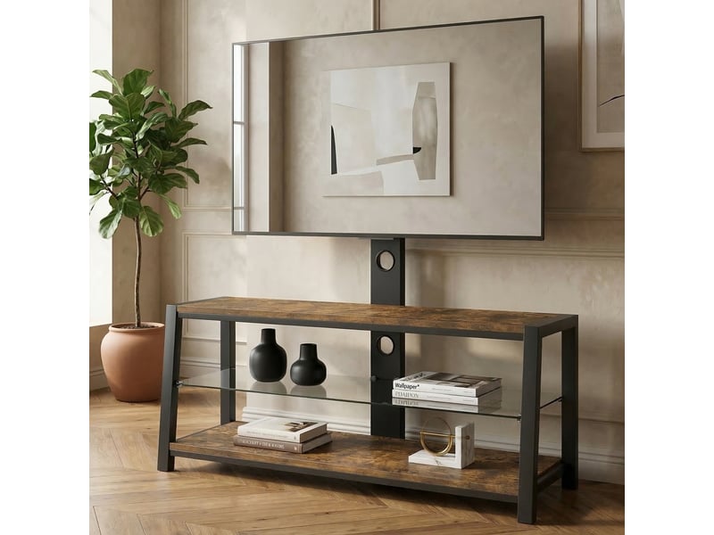 Meuble tv avec support intégré compatible avec téléviseurs de 32 à 65 pouces, 116x42x125cm, mdf et métal, marron - Conforama D