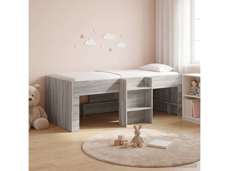  Cadre de lit élevé pour enfants - lit jeune sonoma gris 90 x 190 cm  - Conforama C