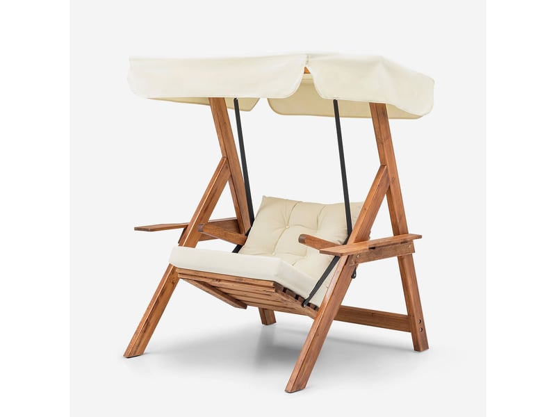  Balançoire de jardin en bois avec toit galata swing - crème  - Conforama D