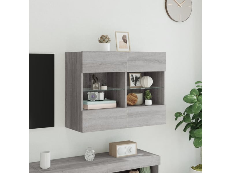  Meuble tv - banc tv - meuble de rangement mural avec lumières led sonoma gris 78,5x30x60,5 cm  - Conforama D