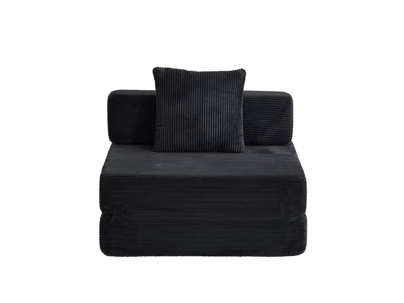  Fauteuil convertible corda, noir, canapé-lit sol, coussin dossier, accoudoirs, tissu velours côtelé  - Conforama A