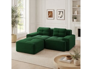 Canapé d'angle modenvie modulaire 2 places en velours côtelé vert avec ottoman, assise profonde, sans montage