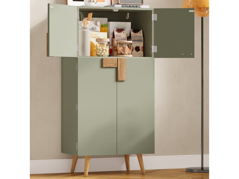 Armoire de cuisine colonne haute avec 4 portes, rangement avec étagères sur portes et tablettes réglables - Conforama B
