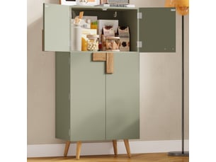 Armoire de cuisine colonne haute avec 4 portes, rangement avec étagères sur portes et tablettes réglables