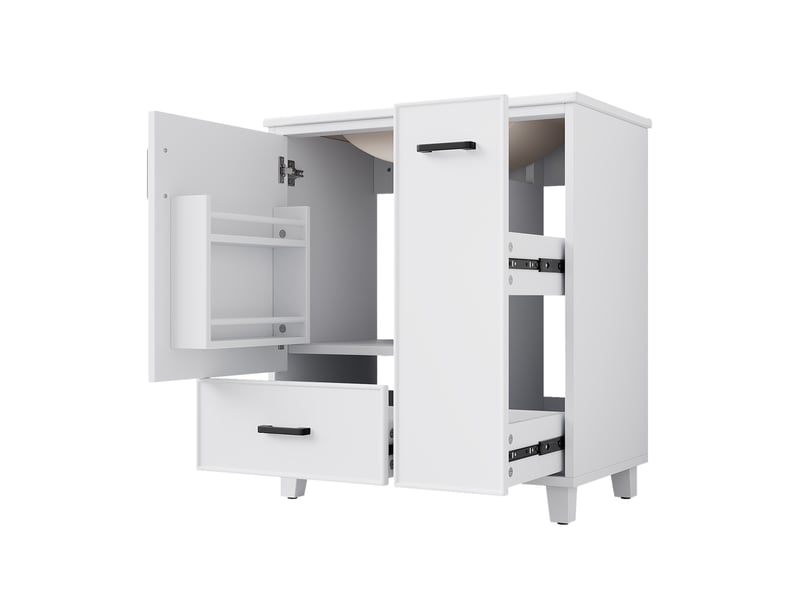  Meuble vasque salle de bain blanc 76,5 cm avec lavabo céramique intégré et tiroir latéral 2 niveaux  - Conforama E