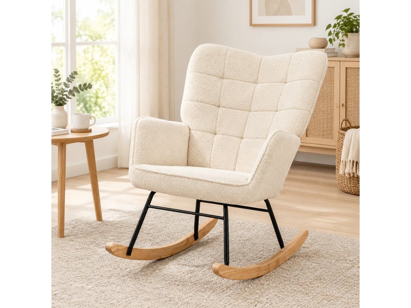  Fauteuil à bascule en tissu bouclette beige 71x98x101 cm  - Conforama E