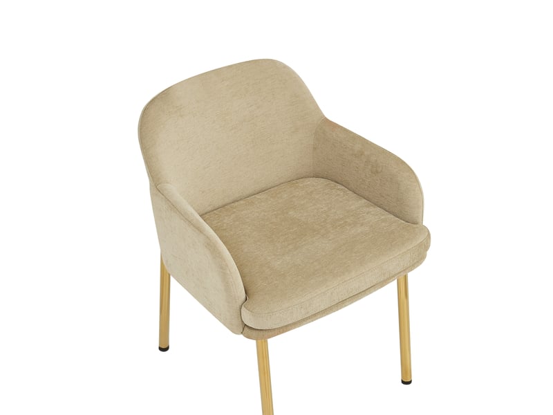 Lot de 4 chaises de salle à manger 61x59x78,5 cm, accoudoirs, patins réglables, tissu polyester métal, marron et doré - Conforama D