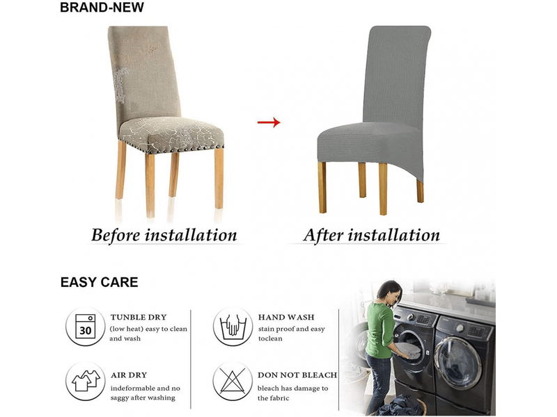  Lot de 4 housses de chaises de salle à manger, housses élastiques, adaptées à la décoration de réceptions de mariage gris, lot de 4 pièces XLH-ZLS-009385MF - Conforama C