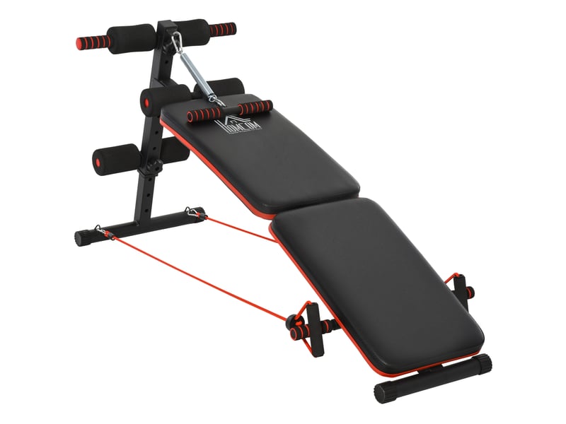 Banc de musculation pliable 137 x 51 x 50-66 cm noir et rouge en acier, réglable avec cordes de traction - Conforama A