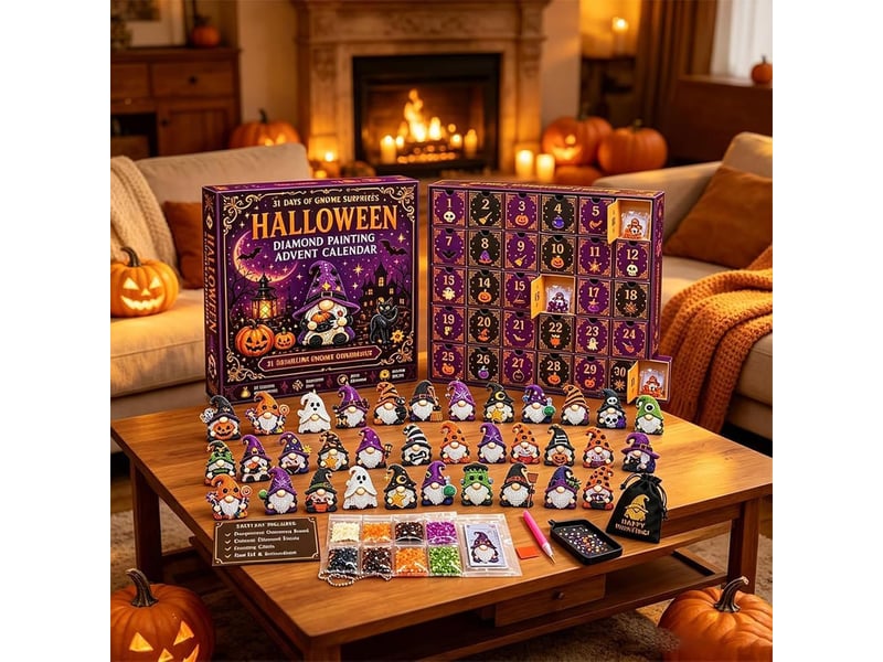  Calendrier de l'avent diamond painting 31 jours, gnomes halloween – kit diy complet, outils et perles inclus, déco maison  - Conforama E