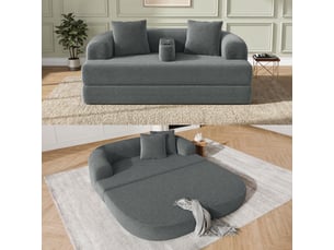 Canapé 2 places en tissu cordonnet, convertible en lit, sans montage, accoudoir amovible avec porte-gobelet, pour salon et appartement