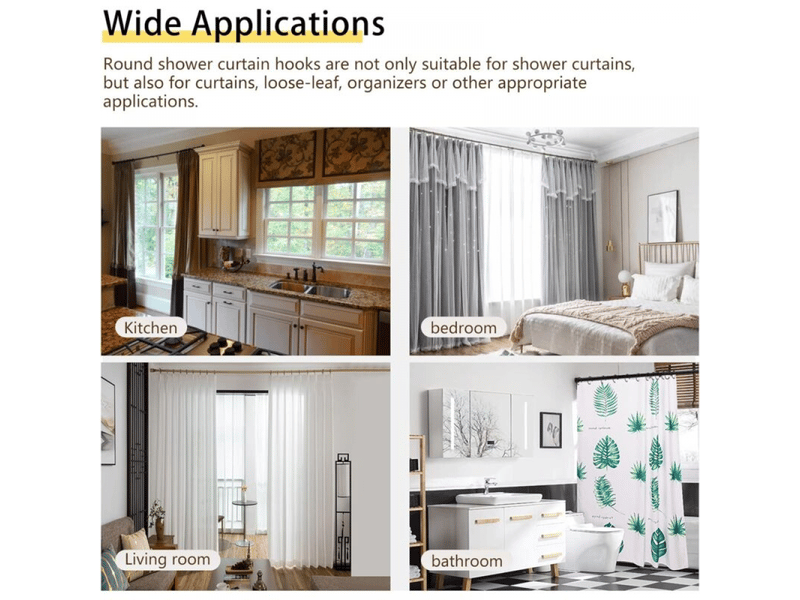  Noir - 24 crochets de rideau de douche antirouille pour salle de bain, anneaux de rideau de douche décoratifs, de tringle à rideau de douche  - Conforama D