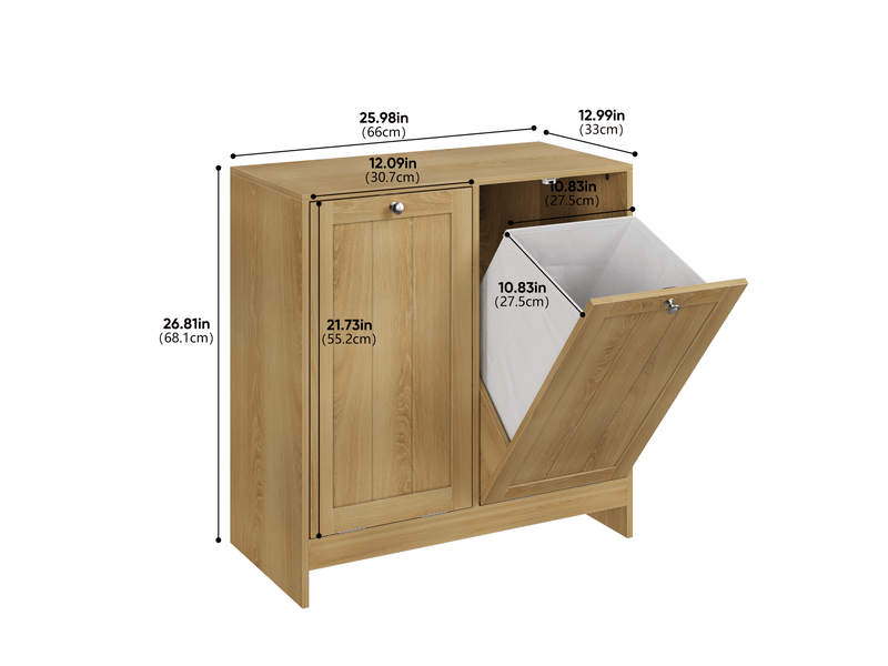  Meuble à linge basculant avec 2 paniers amovibles, coloris chêne, 66 x 33 x 68 cm  - Conforama E