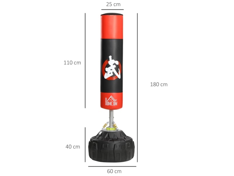  Sac de frappe sur pied adulte 60 x 60 x 180 cm – noir et rouge – base à ventouses pour entraînement de boxe  - Conforama B