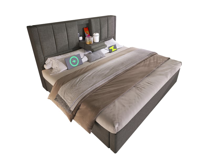 Lit coffre 160x200 avec chargeur usb et porte-gobelets gris cravdom - Conforama A