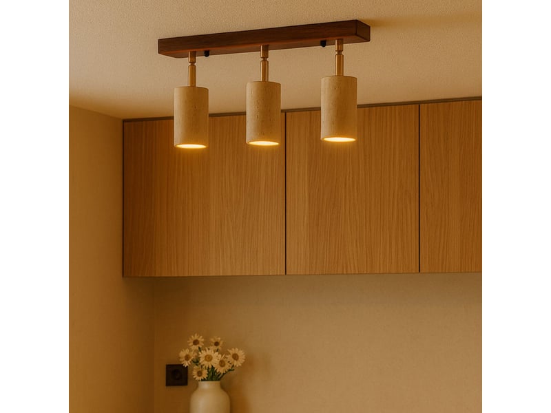  Luminaire design 3 spots orientables en travertin et effet bois iris  - Conforama E