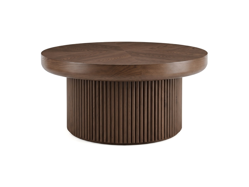  Table basse ronde 78 cm effet noyer avec base cannelée  - Conforama A