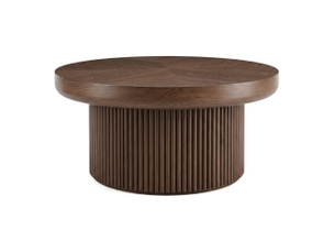 Table basse ronde 78 cm effet noyer avec base cannelée
