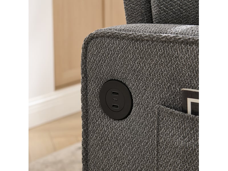  Canapé droit convertible 2 places gris foncé en tissu avec usb, système coulissant pour siestes et invités  - Conforama D