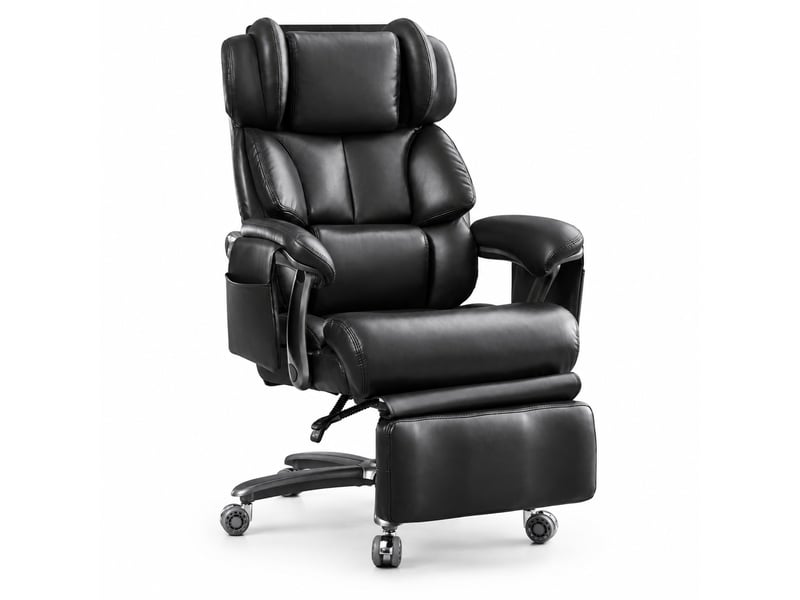 Chaise de bureau massante inclinable avec chauffage et repose-pieds - pivotante 360°, cuir pu marron - Conforama A