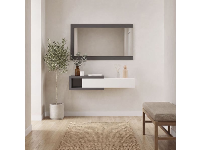  Armoire de couloir derek avec miroir gris grafito - blanco artik (blanco mate) 95 x 19 x 26 cm REC26A01GA - Conforama C