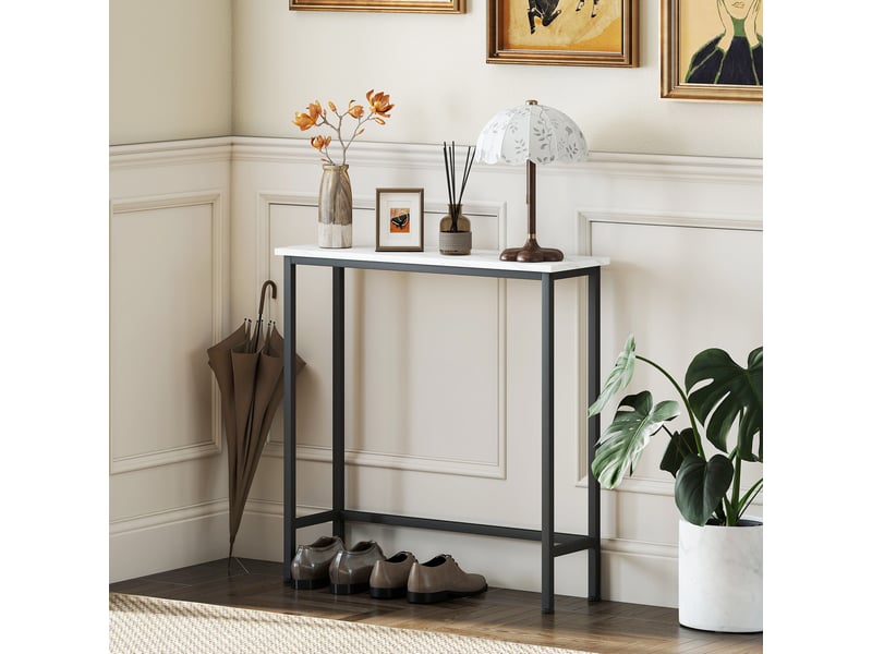  Console d'entrée avec plateau effet marbre, en bois et acier, 75 x 24 x 76 cm, noir et blanc  - Conforama D
