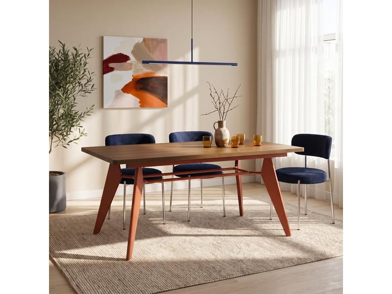  Table à manger extensible 140180cm pieds métal terracotta et plateau finition noyer meloe MELOE - Conforama B
