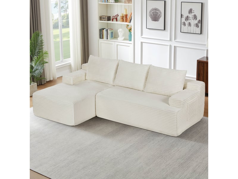  Canapé d'angle l 4 places 238x152 cm modulable - assise profonde style cloud avec ressorts ensachés - velours côtelé beige  - Conforama B