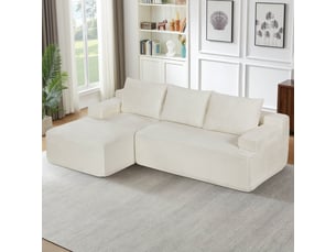 Canapé d'angle l 4 places 238x152 cm modulable - assise profonde style cloud avec ressorts ensachés - velours côtelé beige