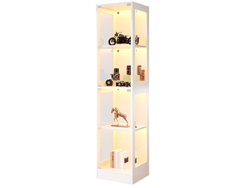  Vitrine led avec porte en verre, 4 niveaux, 40 x 35 x 170 cm, mdf blanc  - Conforama A