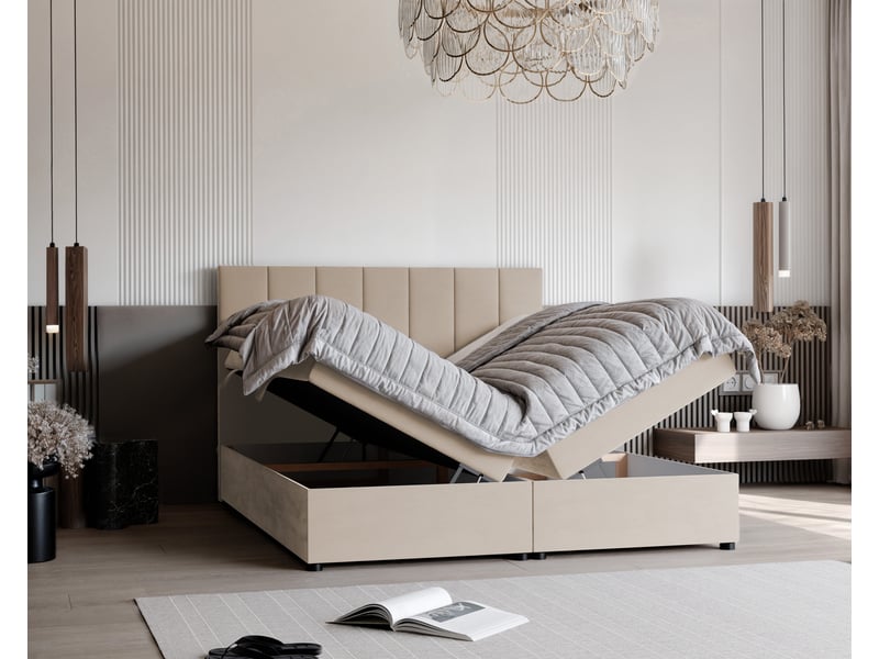  Lit coffre zelto - 140x200 cm - avec matelas et surmatelas - velours dense - beige clair ZELTO - Conforama C