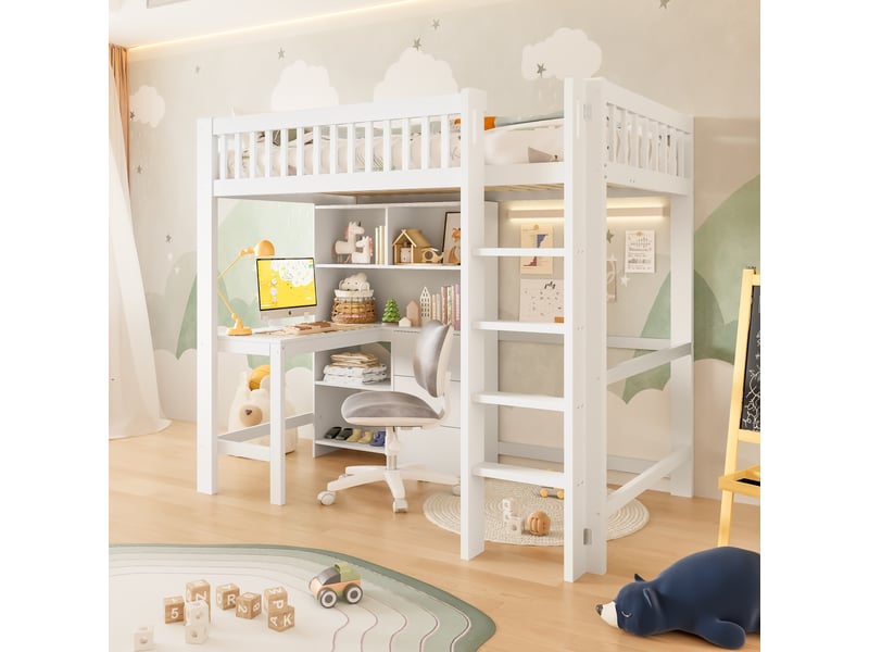  Lit mezzanine 90x200 cm coloris blanc pin lit enfant blanc - Conforama D