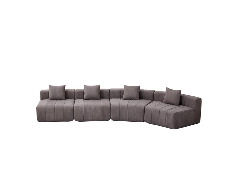 Canapé 4 places - 388x83.8x73.6 cm - canapé d'angle modulaire incurvé chenille avec coussins sans montage - gris  - Conforama A