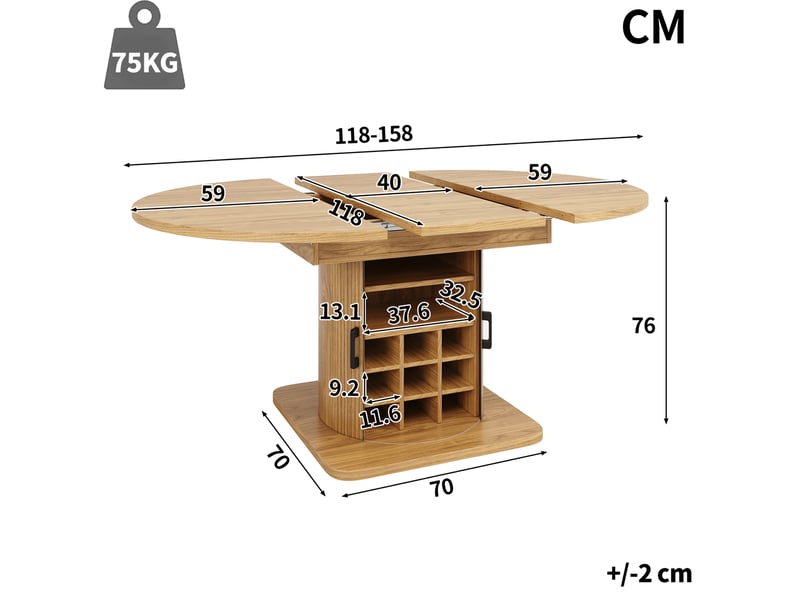 Table à manger extensible avec rangement en mdf et métal, coloris naturel et brun clair - Conforama E