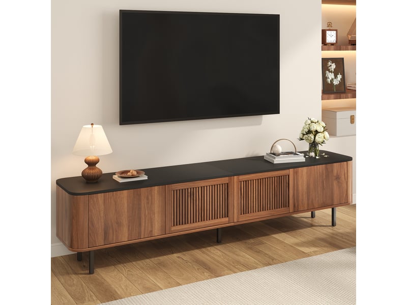  Meuble tv 190x35x45 cm, design unique moderne, panneau tv bas, grand rangement, lowboard moderne, mdf et pb pour salon - noyer  - Conforama B