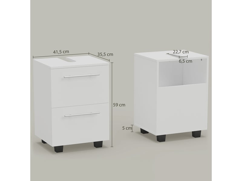  Meuble sous-vasque 1 porte 1 tiroir en panneau de particules blanc 41,5x35,5x59 cm  - Conforama C