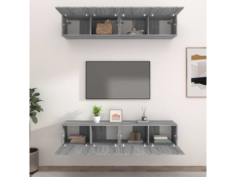  Lot de 4 meuble tv bas salon sonoma gris 80x30x30 cm bois d'ingénierie  - Conforama C