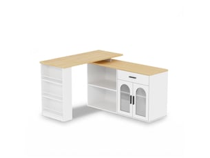 Îlot de cuisine avec plateau pivotant 360° et tiroir blanc 136x50x78 cm