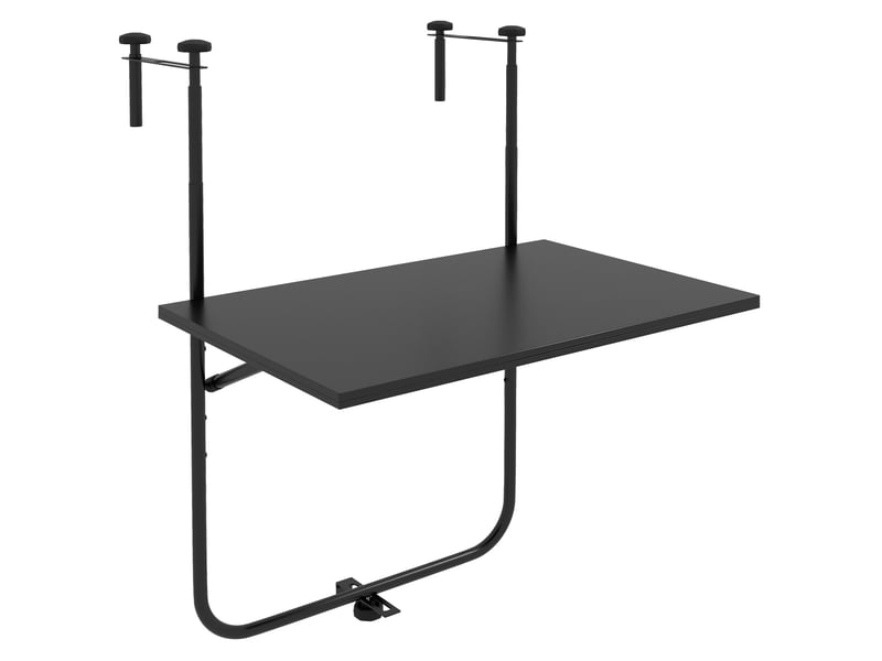  Table de balcon suspendue pliante 62x60 cm – noire – 3 hauteurs, fixation réglable de 6 à 15 cm sur rambarde  - Conforama A