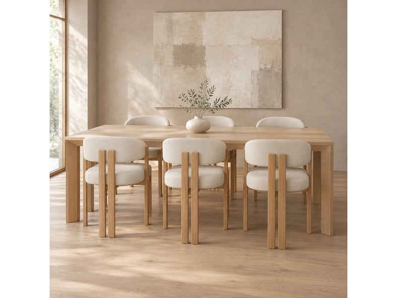 Lot de 6 chaises de salle à manger 49 x 47 x 78 cm beige et naturel, tissu et métal, dossier ergonomique  - Conforama B