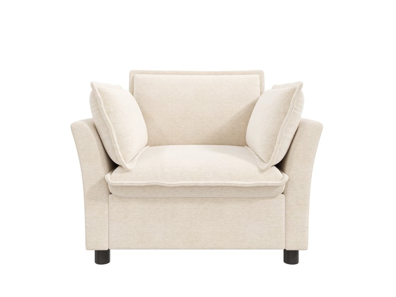  Fauteuil de salon avec accoudoirs et coussins amovibles en chenille beige, 1 place  - Conforama A