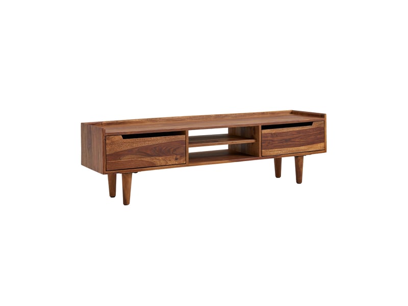  Meuble tv 2 portes 2 niches 145x35x43 cm en bois de sheesham  - Conforama C