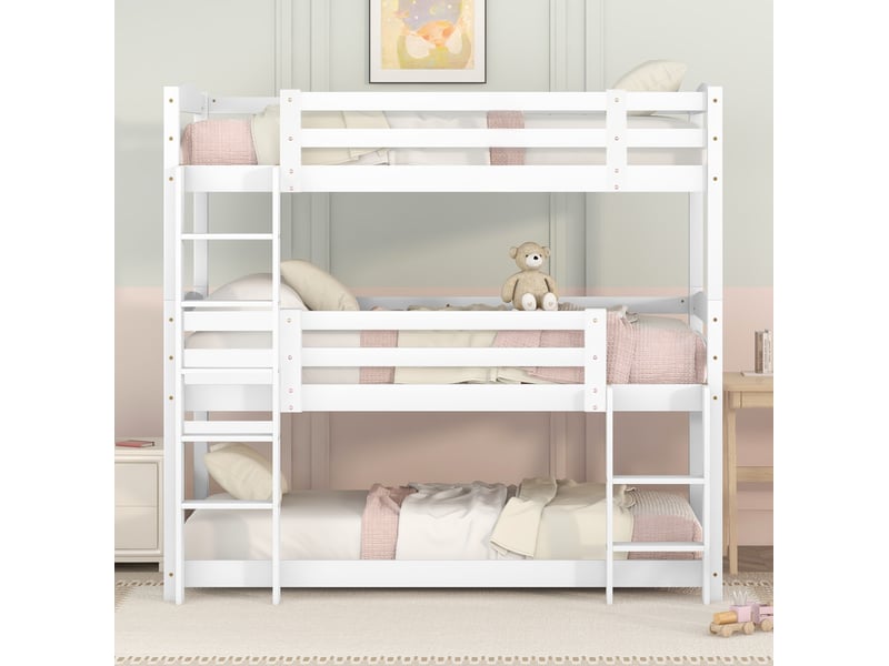  Lit superposé triple enfant 90x200 cm séparable en deux lits, en pin et mdf  - Conforama C