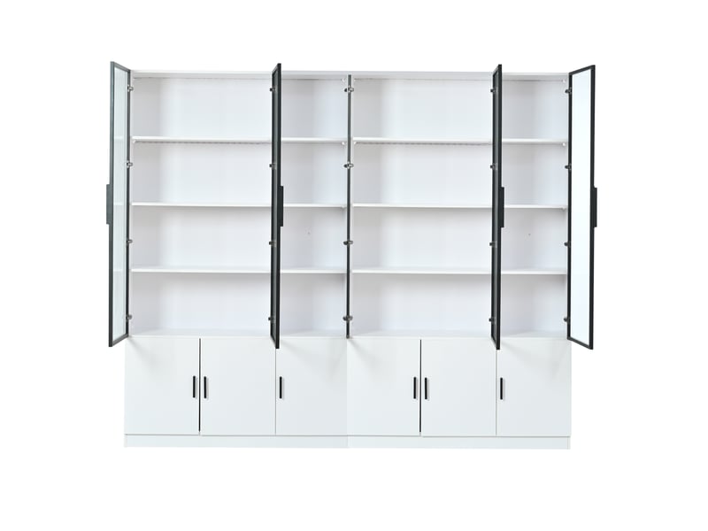  Vitrine 240x32x200 cm 12 portes en mdf et verre blanc avec led pilotée par application  - Conforama E