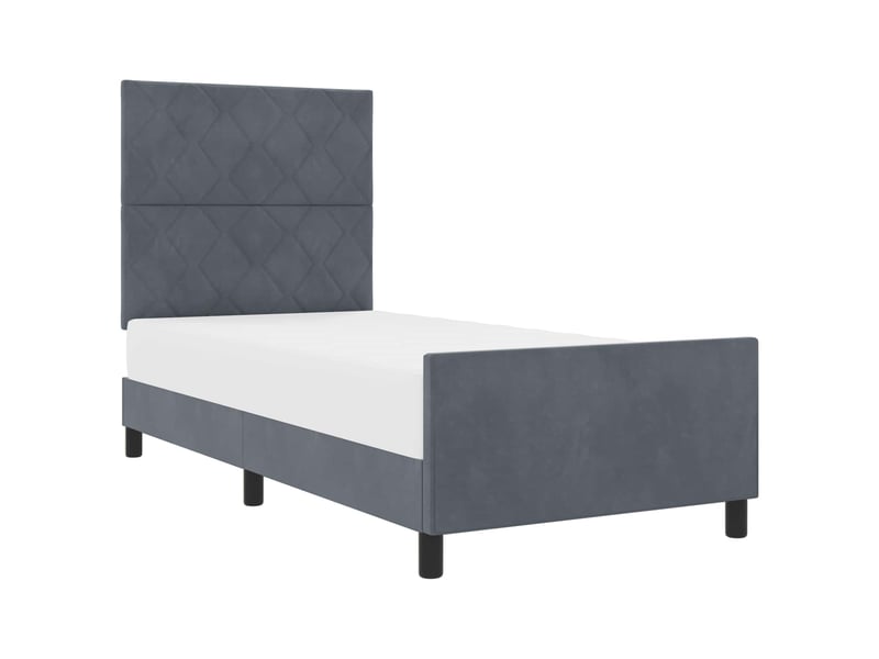  Lit simple, lit à ressorts avec tête de lit gris foncé 90 x 190 cm velours  - Conforama A
